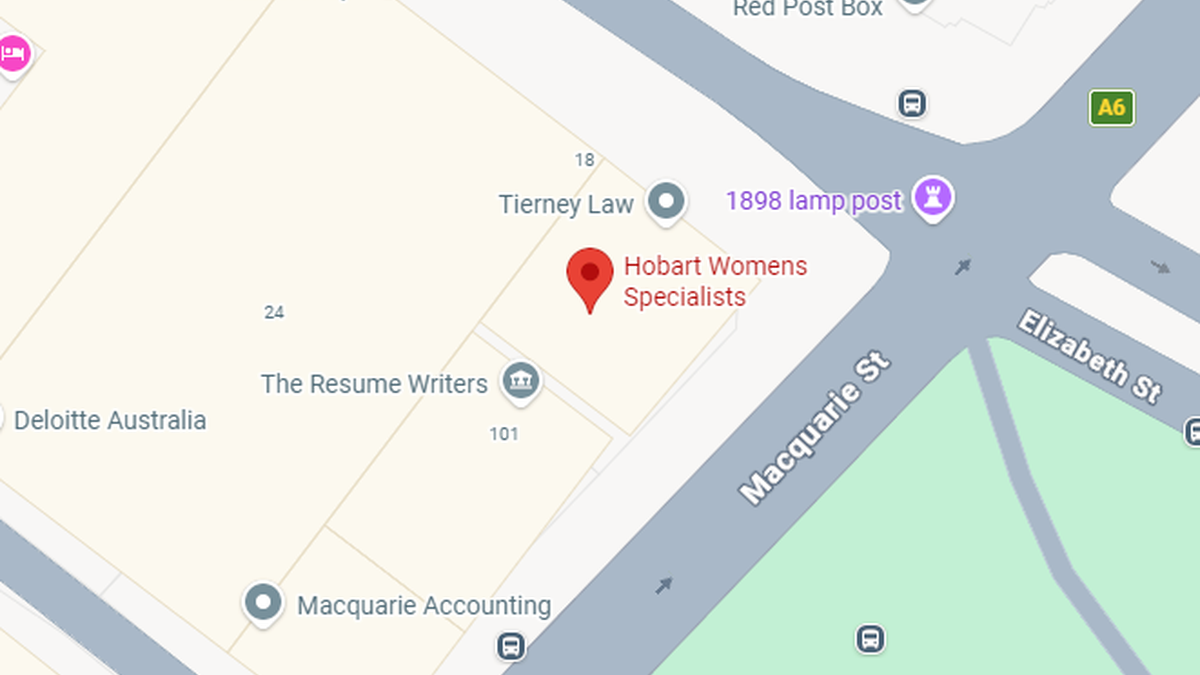Map showing the location of Hobart Women's Specialist Clinic